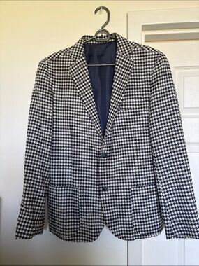 Men's Houndstooth Blazer in Navy & White